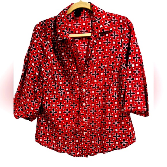 Ann Taylor Red Geometric Button Front Blouse Size 10 - Picture 1 of 2